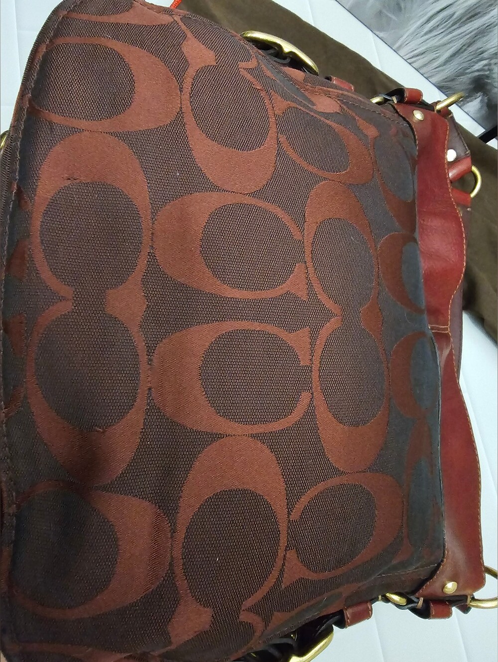 Coach 2008 Large Zoe Signature Hobo 12674 Burgundy Leather Jacquard - Picture 8 of 16